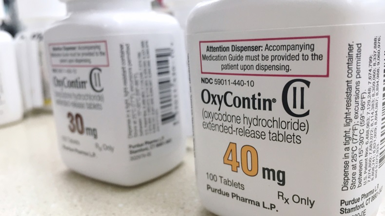 October 21, 2018: Ogden Utah USA- OxyContin bottles sit on counter which is a famous drug in the current news for causing overdose and addiction  P