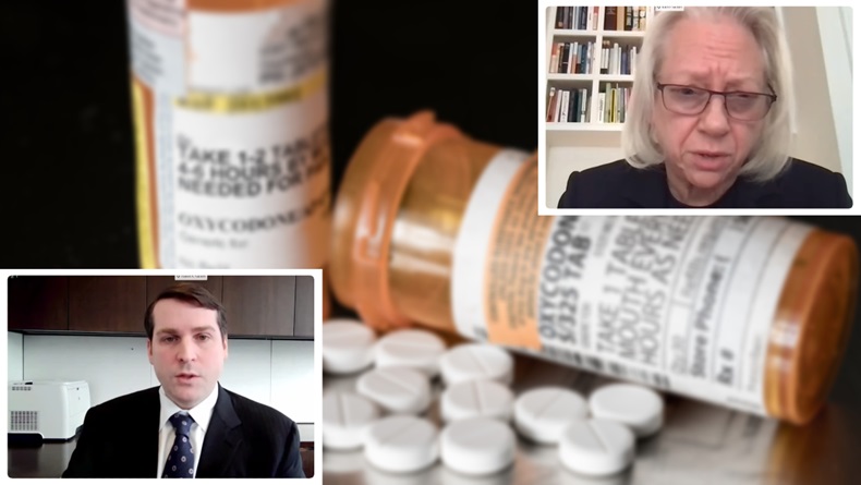 David Sackler and Kathe Sackler from the family that owns Purdue were called to testify before House Committee on Oversight and Reform committee to explain their role in the opioid crisis. (Illustration from screenshots and shutterstock))