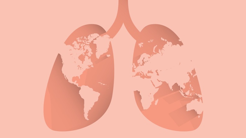 World map in lungs, pink background