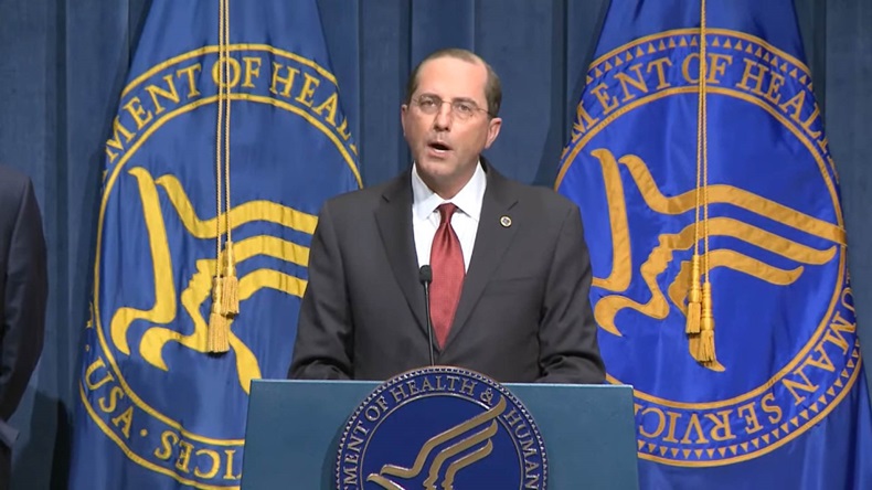Alex Azar stands at OWS briefing on 12 January 2021 (screenshot)
