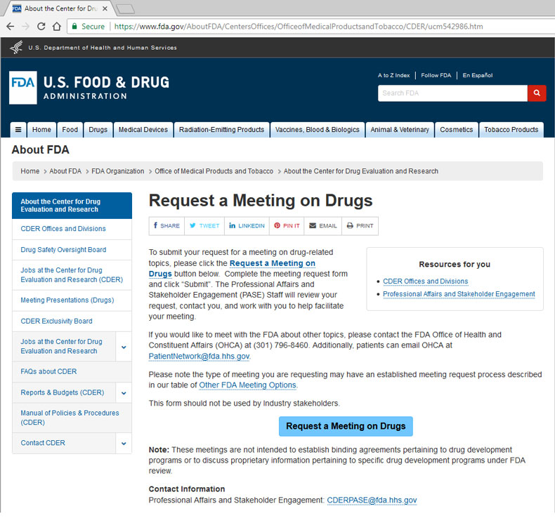 FDA Website about requestign a meeting on drugs