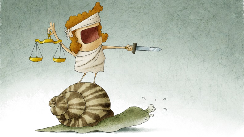 Lady justice on top of a snail - Illustration 
