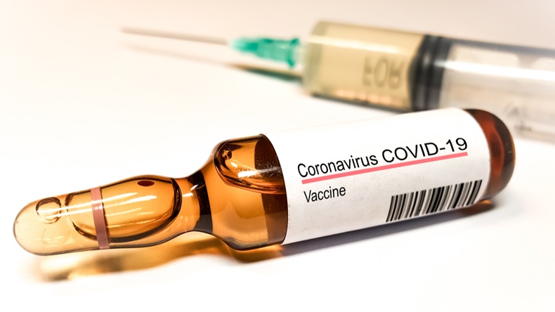 New Vaccine for Coronavirus COVID 19. Concept Medical container with Corona Virus Vaccines. Korona Vaccination Medical Syringe needle Outbreak. Usa, China, Italy
