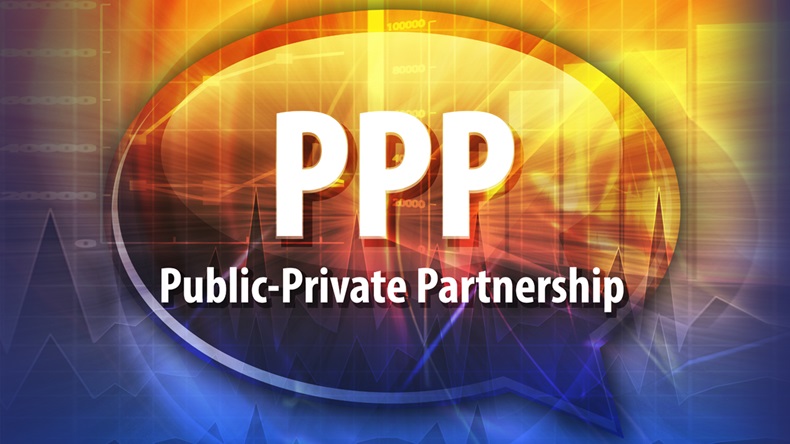 word speech bubble illustration of business acronym term Public-private partnership