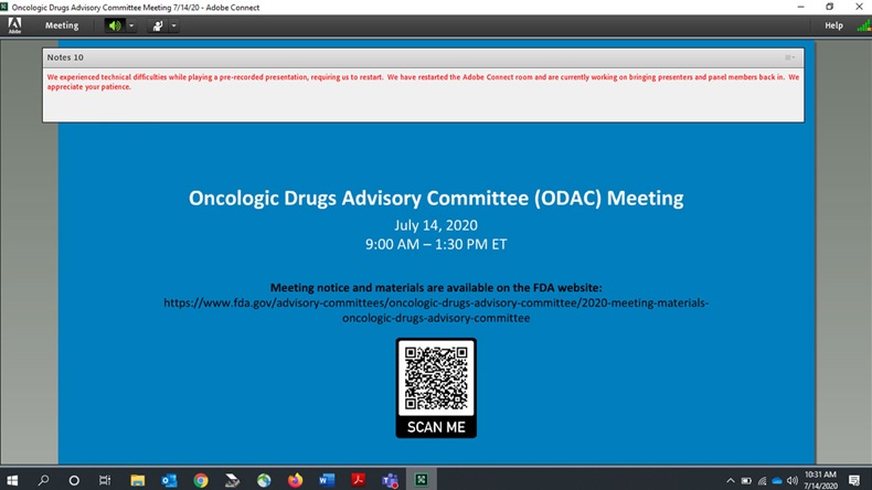 Oncologic Drugs Advisry Committee Meeting has technical difficulties
