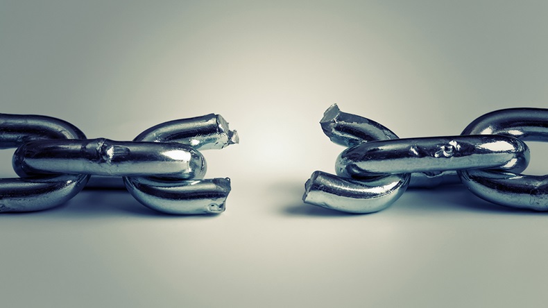 conflict in business concept with broken chain