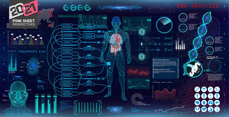 Genetic research. Medical examination, display virtual HUD style, for medical app. Virtual graphic touch user interface. Vector collection UI HUD. Infographic, charts, statistic and diagrams set