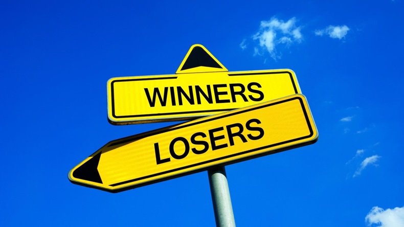 Winners or Losers - Traffic sign with two options 