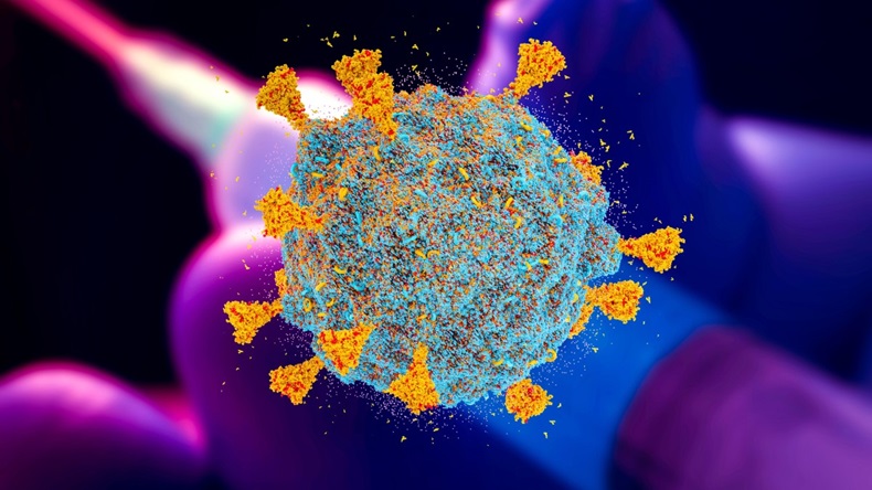 Vaccine COVID-19 virus SARS-COV-2 OMICRON strain coronavirus with vaccine concept background