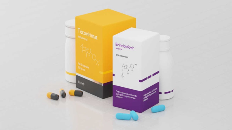 Tecovirimat and Brincidofovir, antiviral drugs 3d rendering medical illustration. Both are studied for use on monkeypox virus infections, indicated for smallpox.