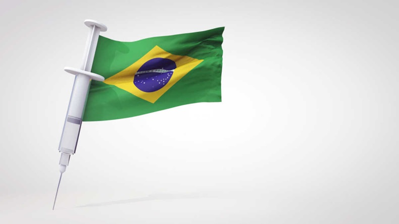 Vaccine immunization syringe with brazil flag