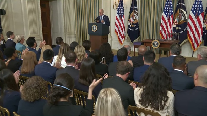President Biden speaks before signing the Inflation Reduction Act.