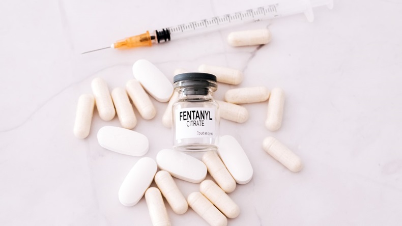 Fentanyl pills and syringe