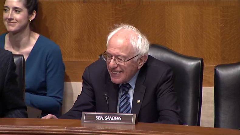 Bernie Sanders grinning at HELP markup on 2 May 2023
