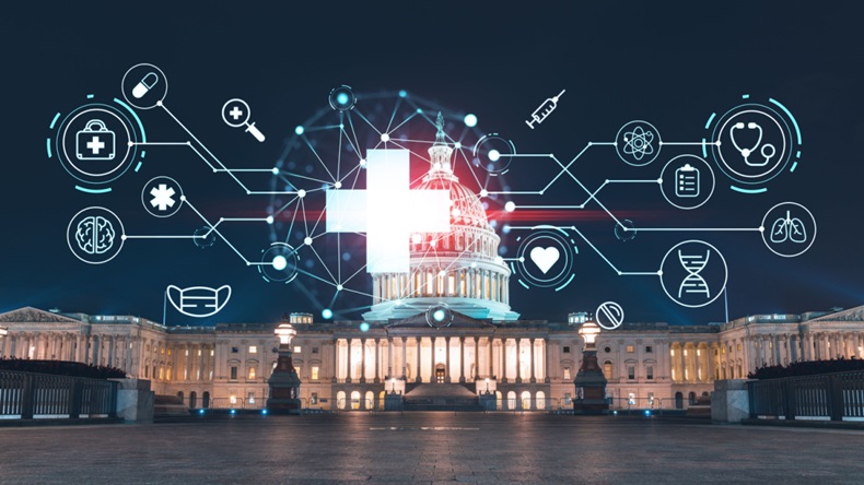 Capitol with medicine icons