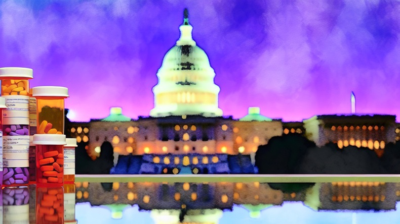US capitol watercolor reflection