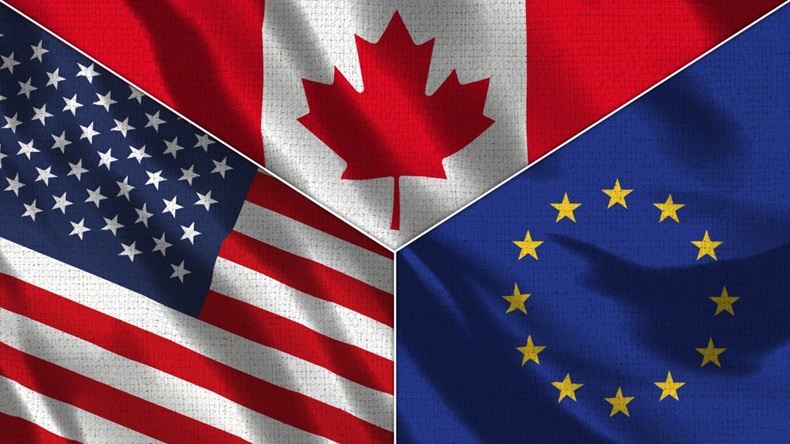 Canada, USA, EU flags