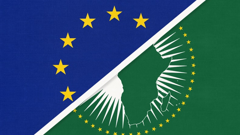 European Union or EU and African Union national flag from textile