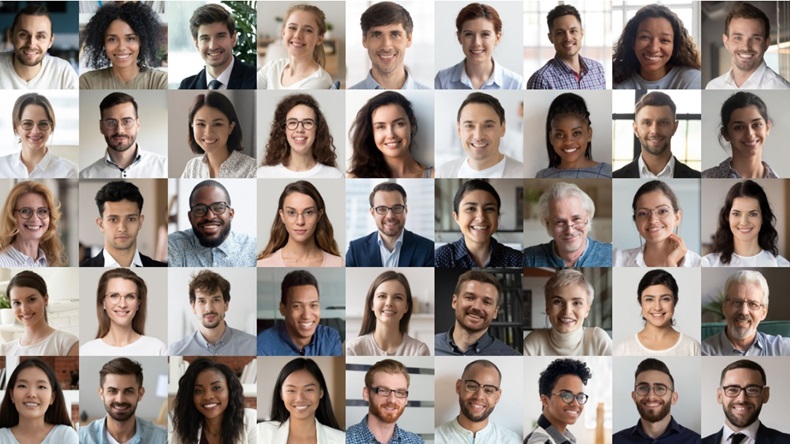 dozens of portraits of people to emphasize diversity 