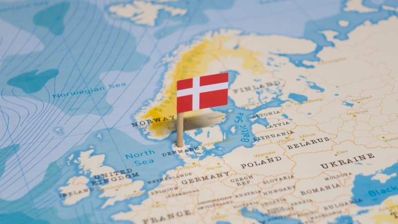 The Flag of Denmark in the World Map