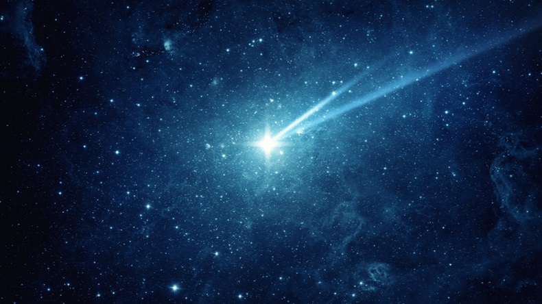 Falling meteorite, asteroid, comet in the starry sky
