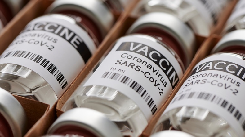 Some ampoules with ncov-2019 vaccine in a box