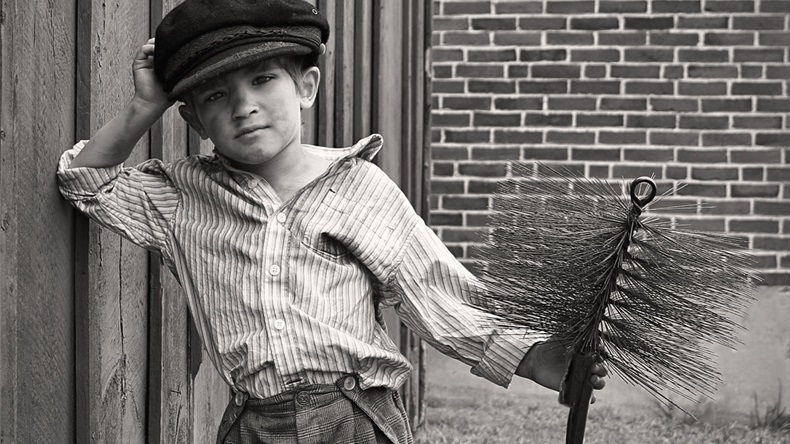 The young chimney sweep in black and white - Image