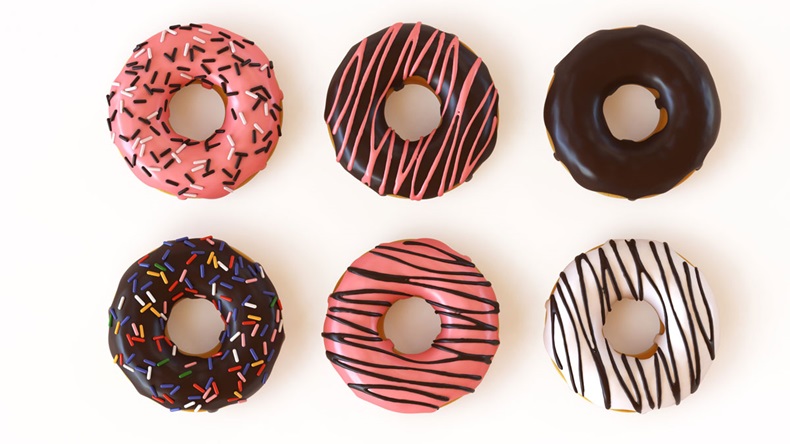 Glazed donuts or doughnuts set 3d rendering