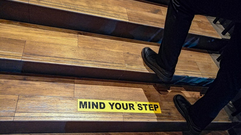 Businessman are stepping up the stairs. Ideas stepped through obstacles. Mind your step concept.