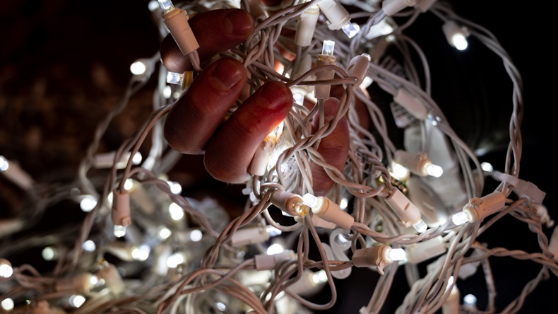tangled holiday lights (shutterstock)