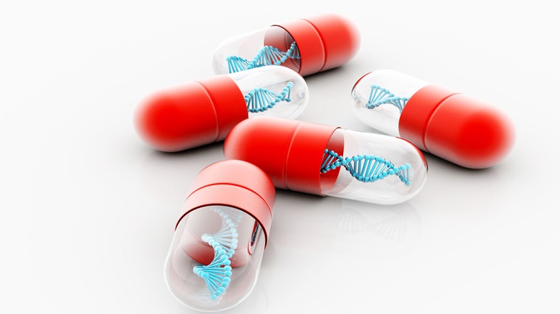 Genetic Medicine with dna isolated on white.3d rendering